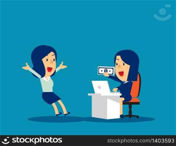 Manager giving bonus with employee. Concept business vector illustration, Holiday, Money & Currency.