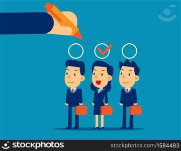 Manager hand selection employee appropriate candidate. Concept business best candidate vector illustration, Flat cartoon character style design