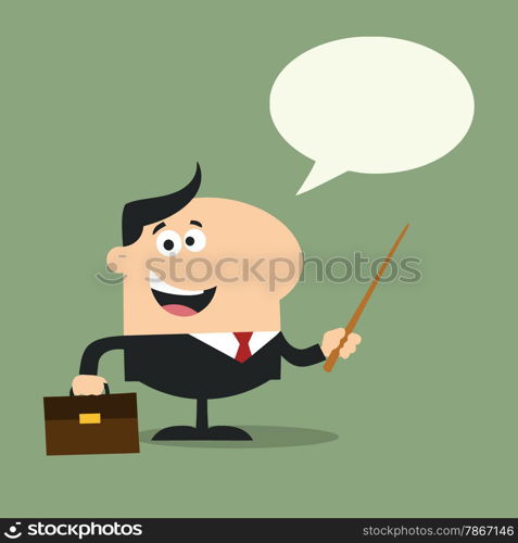 Manager Holding A Pointer Stick.Flat Style Illustration With Speech Bubble