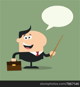 Manager Holding A Pointer Stick.Flat Style Illustration With Speech Bubble