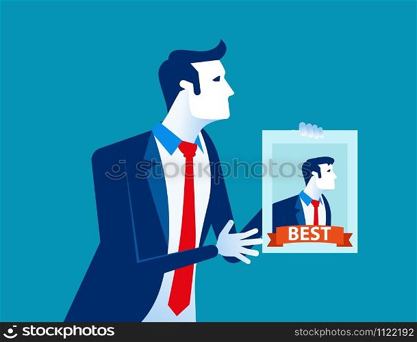 Manager holding the best worker poster. Concept business vector illustration. Flat design style.
