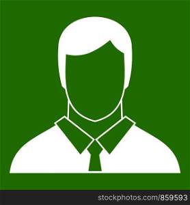 Manager icon white isolated on green background. Vector illustration. Manager icon green