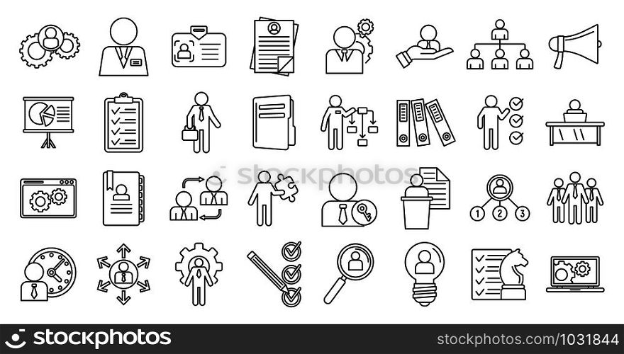 Manager icons set. Outline set of manager vector icons for web design isolated on white background. Manager icons set, outline style