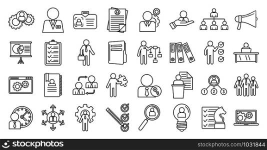 Manager icons set. Outline set of manager vector icons for web design isolated on white background. Manager icons set, outline style