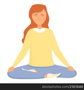 Manager meditation icon cartoon vector. Home pose. Woman relax. Manager meditation icon cartoon vector. Home pose