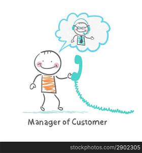 Manager of Customer talking on headphones with the client