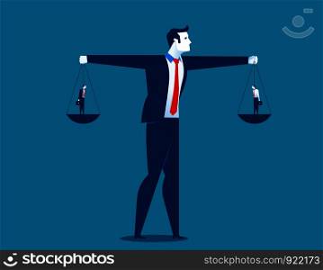 Manager or boss comparing two employees. Concept business illustration. Vector flat. Manager or boss comparing two employees. Concept business illustration. Vector flat