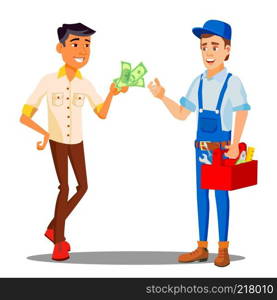 Manager Paying Money To Repairman For The Work Done Vector. Illustration. Manager Paying Money To Repairman For The Work Done Vector. Isolated Illustration
