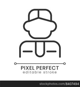 Manager pixel perfect linear icon. Company employee. Business specialist. Office worker Thin line illustration. Contour symbol. Vector outline drawing. Editable stroke. Poppins font used. Manager pixel perfect linear icon