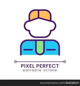 Manager pixel perfect RGB color icon. Company employee. Business specialist. Office worker Isolated vector illustration. Simple filled line drawing. Editable stroke. Poppins font used. Manager pixel perfect RGB color icon