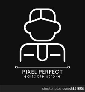 Manager pixel perfect white linear icon for dark theme. Company employee. Business specialist. Office worker Thin line illustration. Isolated symbol for night mode. Editable stroke. Poppins font used. Manager pixel perfect white linear icon for dark theme
