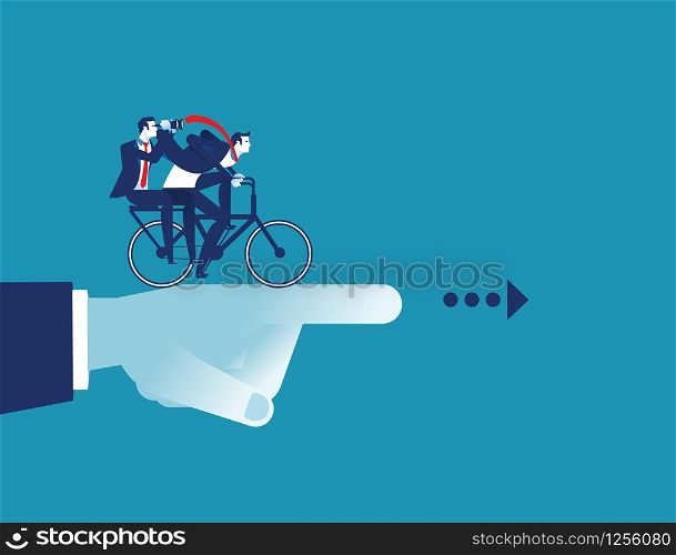 Manager pointing of team go to success. Concept business riding bicycle vector illustration.