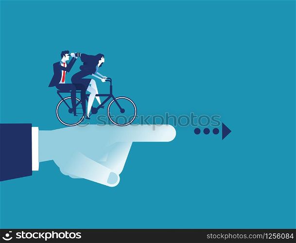Manager pointing of team go to success. Concept business riding bicycle vector illustration.