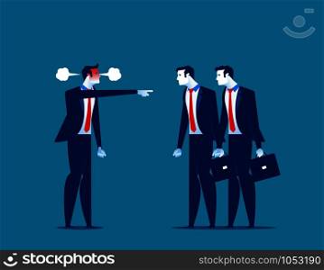 Manager red face of rage and pointing to staff. Concept business vector illustration