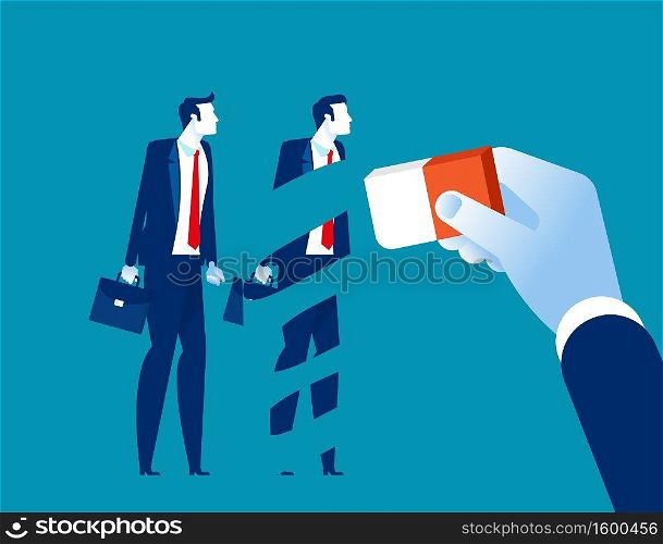 Manager removed employee with eraser. Concept business fired vector illustration,  Being out of the team