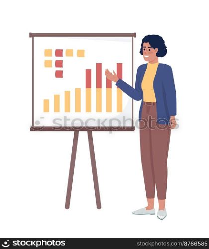 Manager showing infographic semi flat color vector character. Editable figure. Full body person on white. Business simple cartoon style illustration for web graphic design and animation. Manager showing infographic semi flat color vector character