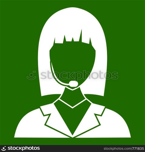 Manager taxi icon white isolated on green background. Vector illustration. Manager taxi icon green