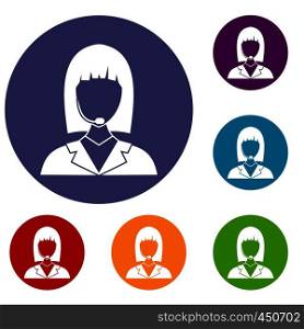 Manager taxi icons set in flat circle reb, blue and green color for web. Manager taxi icons set