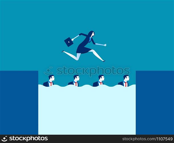 Manager using his staff as stepping to across. Concept business vector illustration.