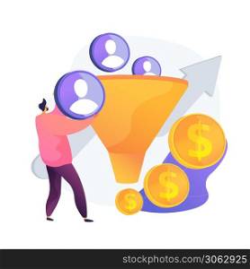 Manager working with target audience cartoon character. Marketing process, client conversion, website visitors. Lead generation, customer attraction. Vector isolated concept metaphor illustration. Sales funnel vector concept metaphor