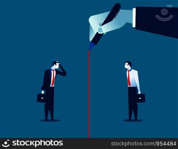 Manager write red line separation. Concept business person illustration. Vector cartoon character flat