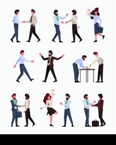 Managers handshake. Business characters office relationship successful contract acquisition selling persons garish vector flat persons. Office character, business manager professional handshake. Managers handshake. Business characters office relationship successful contract acquisition selling persons garish vector flat persons