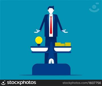Managers present money and ideas. Concept business offers vector illustration. Money idea compare layout