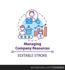 Managing company resources concept icon. Top management tasks. Businesses manage resources effectively. Company idea thin line illustration. Vector isolated outline RGB color drawing. Editable stroke. Managing company resources concept icon