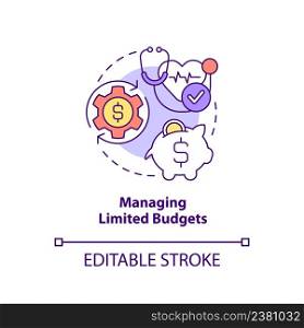 Managing limited budgets concept icon. Healthcare puzzling point abstract idea thin line illustration. Hospital expenses. Isolated outline drawing. Editable stroke. Arial, Myriad Pro-Bold fonts used. Managing limited budgets concept icon