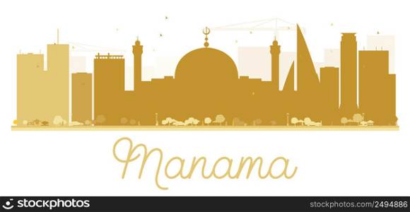 Manama City skyline golden silhouette. Vector illustration. Simple flat concept for tourism presentation, banner, placard or web. Business travel concept. Cityscape with landmarks.