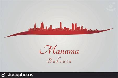 Manama skyline in red and gray background in editable vector file