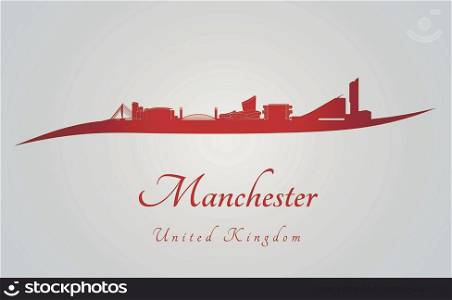 Manchester skyline in red and gray background in editable vector file