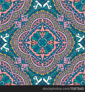 Mandala arabesque style doodle decorated background. Abstract geometric vector tracery boho ethnic seamless pattern ornamental.. Abstract festive colorful floral mandala vector ethnic boho pattern