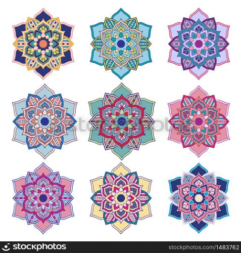 Mandala design for ethnic design. Vector decor collection with colorful abstract floral elements. Mandala design for ethnic design. Vector decor collection with colorful abstract floral elements.
