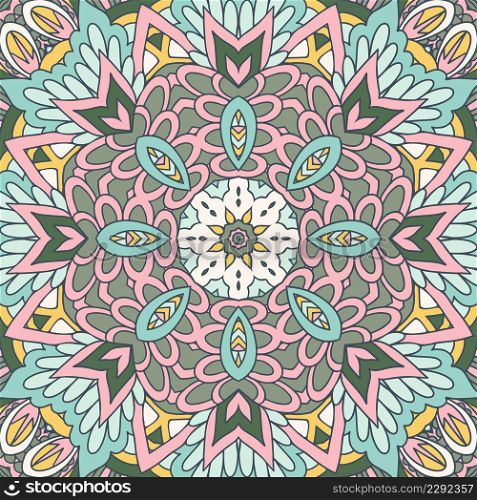 Mandala doodle lines decorated background. Abstract boho ethnic seamless pattern ornamental.. Abstract doodle ornamental textile design. Ethnic seamless pattern. Vector vintage art background.