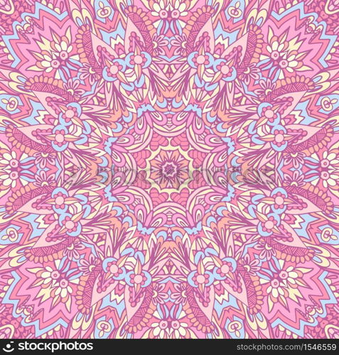 Mandala doodle lines decorated background. Abstract geometric tiled boho ethnic seamless pattern ornamental. Hand drawn hipster tangle graphic print. Cute pink Seamless abstract tiled pattern vector web background