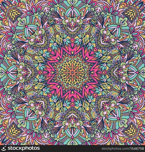 Mandala doodle lines decorated background. Abstract geometric vector tiled boho ethnic seamless pattern ornamental.. Colorful Tribal Ethnic Festive Abstract Floral Vector Pattern