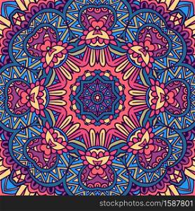 Mandala ethnic festival art seamless pattern. Vector geometric print. Colorful repeating background texture. Fabric, cloth design, wallpaper, wrapping. Abstract festive colorful floral mandala vector ethnic boho pattern