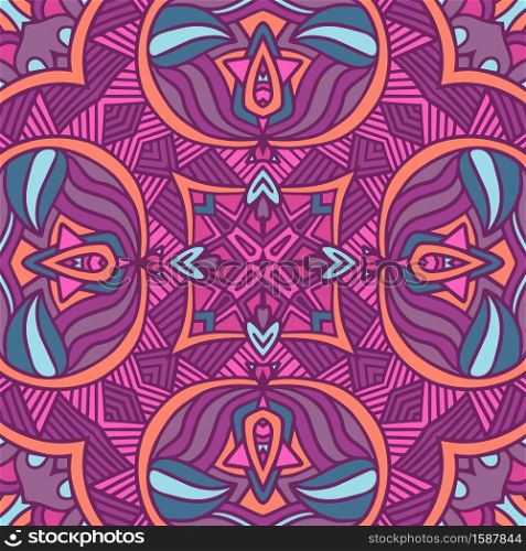Mandala ethnic festival art seamless pattern. Vector geometric print. Colorful repeating background texture.. Abstract festive colorful floral mandala vector ethnic boho pattern