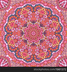 Mandala ethnic floral art seamless pattern. Vector geometric carnival doodle style print.. Vector seamless pattern ethnic boho art mandala. Doodle design with colorful ornament.