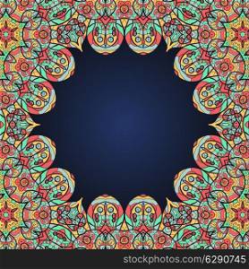 Mandala frame for text in oriental style. Template wor invitation or bucklet cover