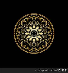 Mandala gold in black background vector image