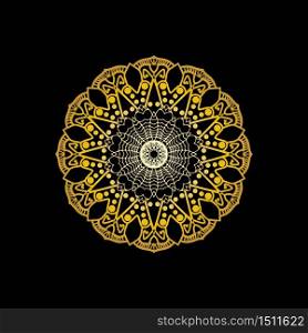 Mandala gold in black background vector image