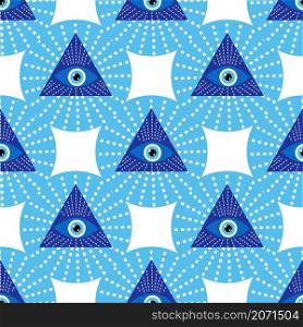 Mandala greek evil eye doodle seamless pattern. Magic, witchcraft, occult symbol, clip art line art collection. Hamsa eye, magical eye, decor element.. Mandala greek evil eye symbol of protection, blue turkish