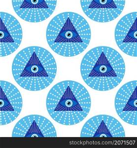Mandala greek evil eye doodle seamless pattern. Magic, witchcraft, occult symbol, clip art line art collection. Hamsa eye, magical eye, decor element.. Mandala greek evil eye symbol of protection, blue turkish
