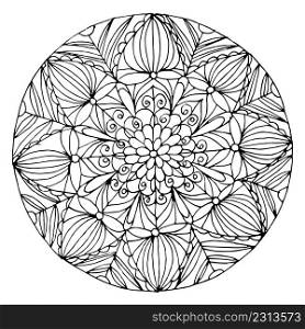 Mandala hand drawn monochrome art design stock vector illustration