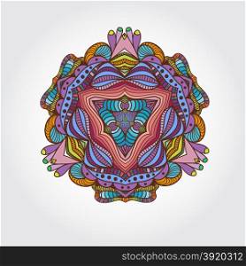 Mandala hand drawn multicolored element. Vintage circle floral elements. Islamic, Arabic, Indian, Asian culture element. Can be used for logo.