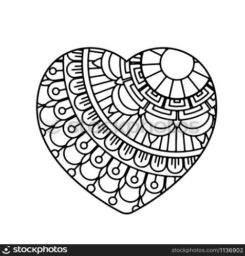 Mandala heart. Valentines day adult coloring page. Vector illustration. Isolated on white background. Valentines day coloring page