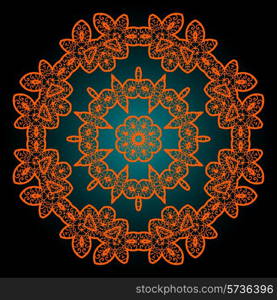 Mandala in outlines of ornage color. Vintage vector art. Design element