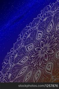 mandala on galaxy background. Decorative ornament in oriental style. Mandala with floral patterns. Beautiful lined design in vintage
